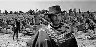 a black and white image of Clint Eastwood in "The Good, The Bad, and The Ugly"